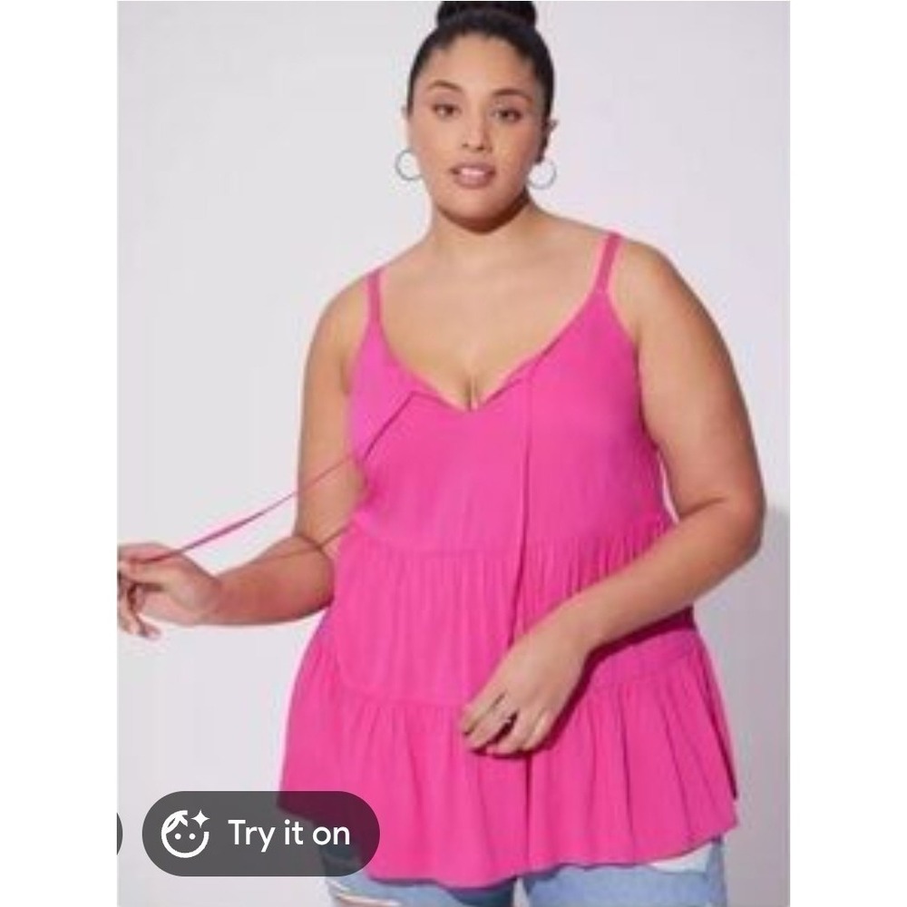 Torrid Babydoll Blouse Tank Top Plus Size 3X Pink Ruffle Tiered Gauze